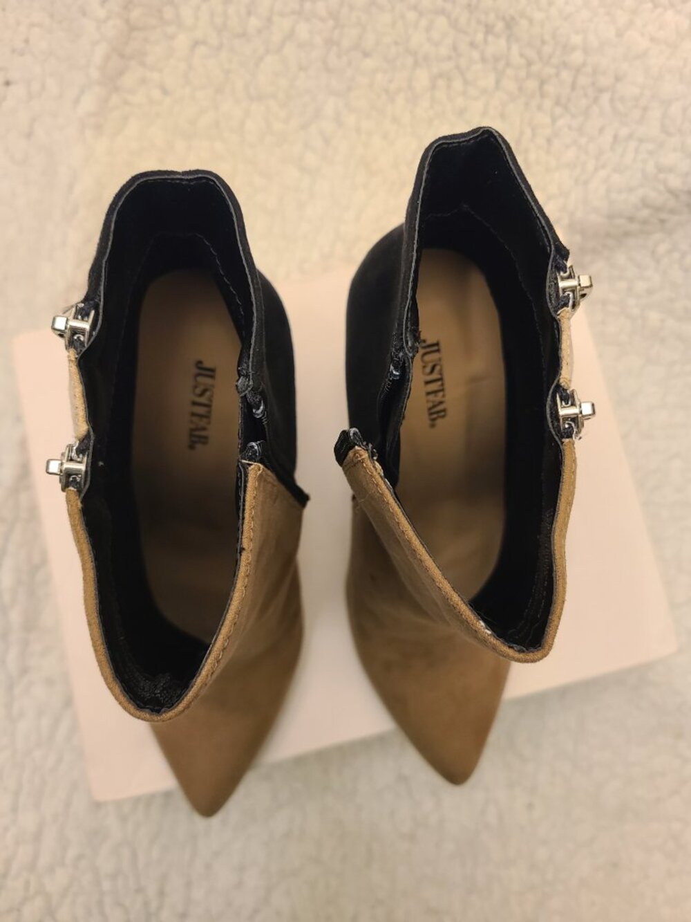 Justfab Woman's 8 booties pointed toe-zip up black-brown - Picture 6 of 9